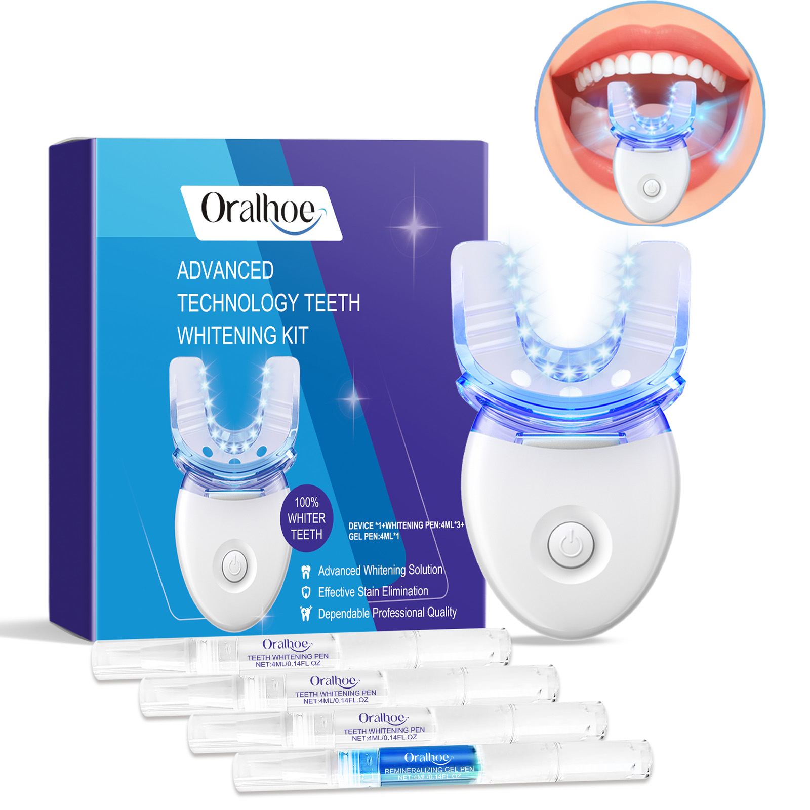 Teeth Whitening Essence - طقم إضاءة LED لتبييض الأسنان الاحترافي
